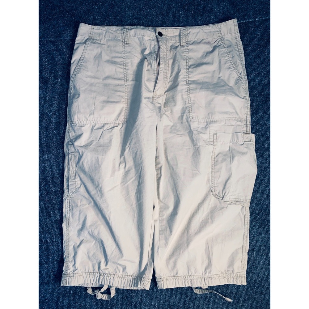 DKNY Jeans Crop Pants Mens Size 38 Beige Cargo Pockets Cotton Flat Front Stretch